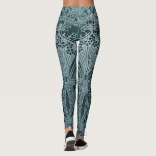 Mooi, blauwgroen zilver, art nouveau patroon, flor leggings