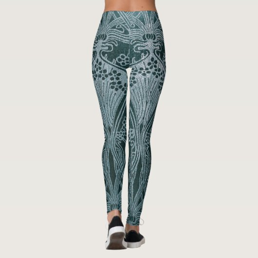 Mooi, blauwgroen zilver, art nouveau patroon, flor leggings (Achterkant)