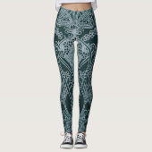 Mooi, blauwgroen zilver, art nouveau patroon, flor leggings (Voorkant)