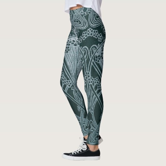 Mooi, blauwgroen zilver, art nouveau patroon, flor leggings (Links)