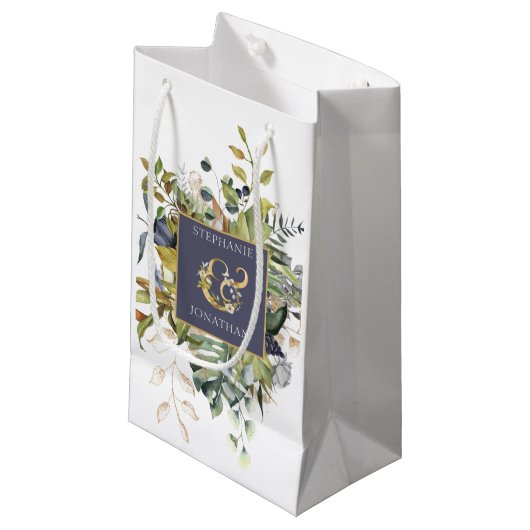MOOI Bloemen Blauw & Groen w Ampersand Bruiloft Klein Cadeauzakje (Voorkant Gekanteld)
