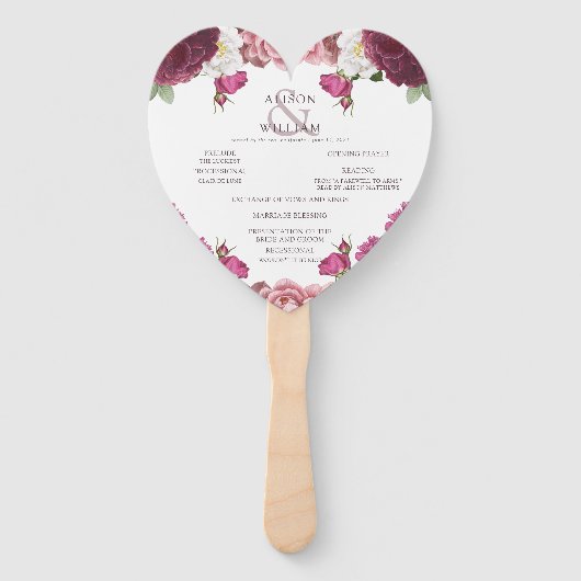 Mooi Bloemen Bourgondië bruiloft programma Handwaaier (Voorkant)