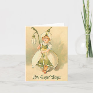 Mooi Bloemenmeisje Vintage Pasen Feestdagen Kaart