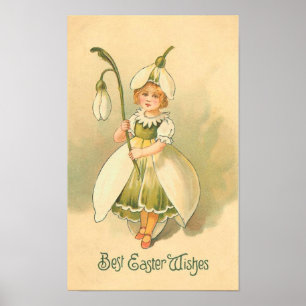 Mooi Bloemenmeisje Vintage Pasen Poster