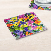 Mooi bloemenpatroon, helder geel en roze, kartonnen onderzetters (Schuin)