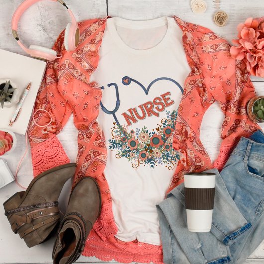 Mooi Bloemenverpleegster Stethoscoop Inspirivity T T-shirt