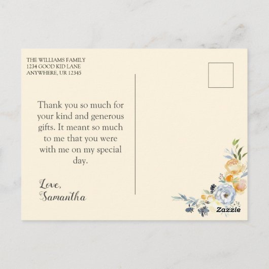 Mooi bloemig dankkaartje eerste communie met boter briefkaart (Achterkant)