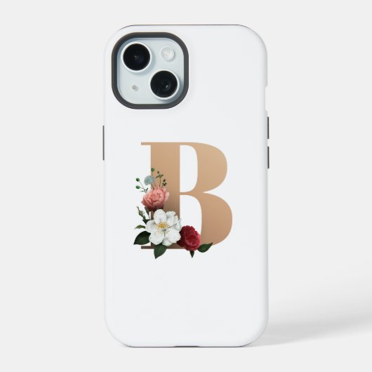 Mooi bloemig monogram B, iPhone 15 Case (Achterkant)