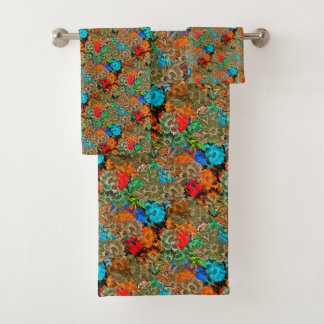 Mooi bloemig veelkleurig patroon rood blauw bad handdoek