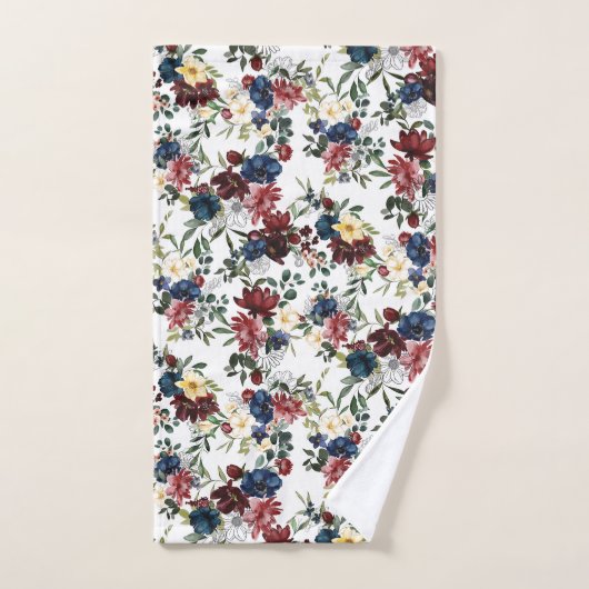 Mooi bloemmotief bloemen blauw rood geel bad handdoek (Handdoek)