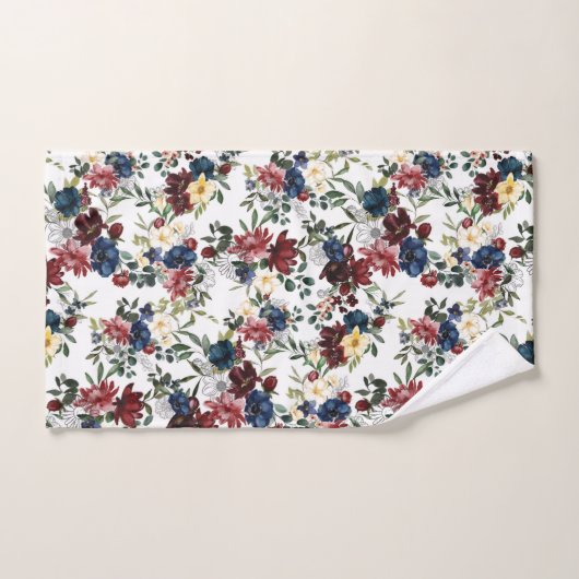 Mooi bloemmotief bloemen blauw rood geel bad handdoek (Handdoek)