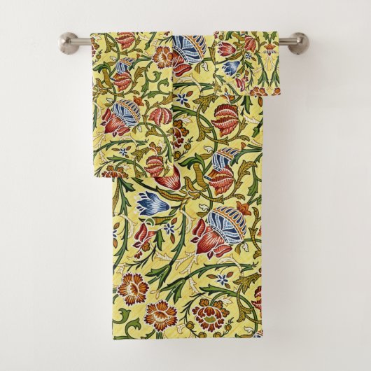 Mooi bloemmotief bloemen blauw rood geel bad handdoek (Insitu)