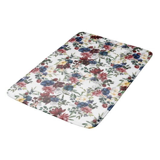 Mooi bloemmotief bloemen blauw rood geel badmat (Gekanteld)