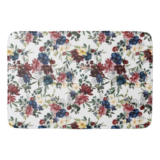 Mooi bloemmotief bloemen blauw rood geel badmat (Voorkant)