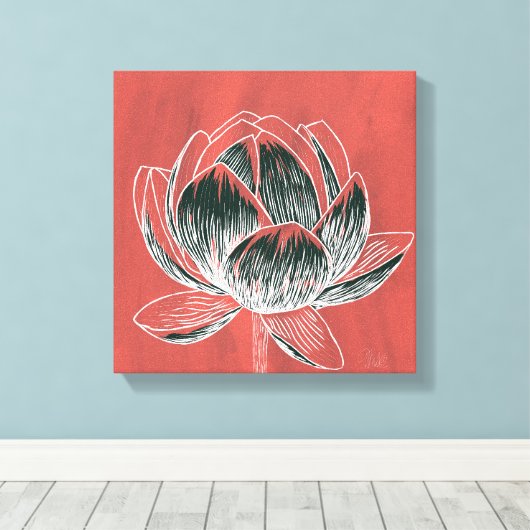 Mooi bloemontwerp Lotus No. 4 Canvas Afdruk (Insitu (Houten vloer))