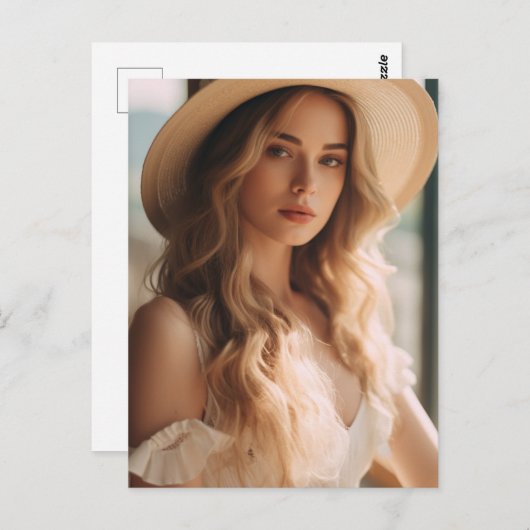 Mooi Blond in Roze Briefkaart (Voorkant / Achterkant)