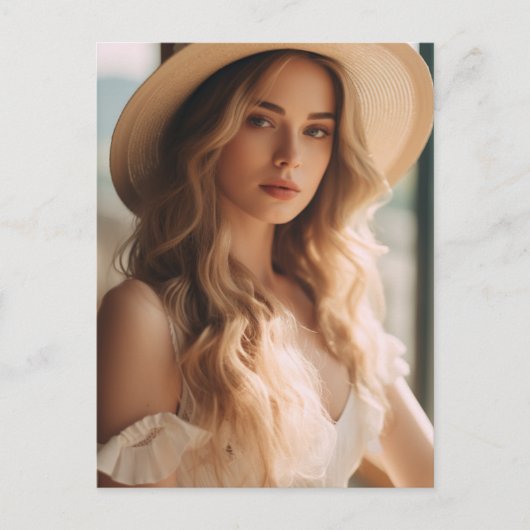 Mooi Blond in Roze Briefkaart (Voorkant)