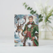 Mooi blond man en een kerstrendier briefkaart (Staand voorkant)