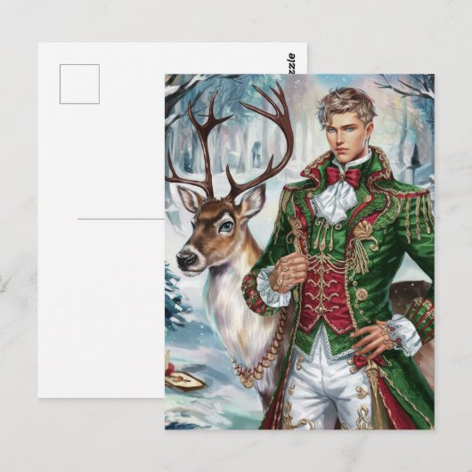 Mooi blond man en een kerstrendier briefkaart (Voorkant / Achterkant)