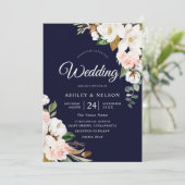 Mooi Blooming White en Blush Floral Wedding Kaart (Staand voorkant)
