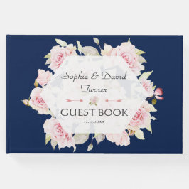 Mooi Blozend Bloem Geometrisch Navyblauw Bruiloft Gastenboek