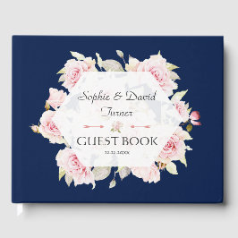 Mooi Blozend Bloem Geometrisch Navyblauw Bruiloft Gastenboek