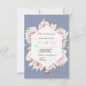 Mooi blozend bloem geometrisch stoffig blauwe trou RSVP kaartje (Voorkant)