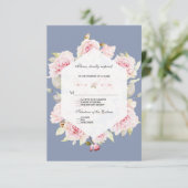 Mooi blozend bloem geometrisch stoffig blauwe trou RSVP kaartje (Staand voorkant)