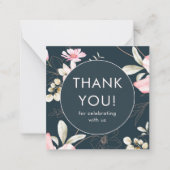 Mooi Blush Bloemen Patroon Blauw Dank u Notitiekaartje (Voorkant)