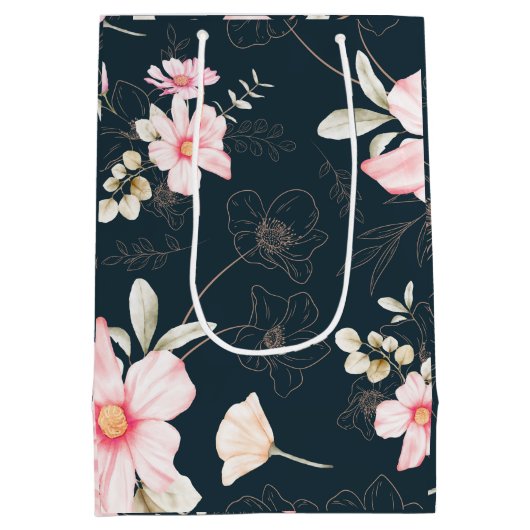 Mooi Blush Bloemen Patroon Blauw Medium Cadeauzakje (Achterkant)