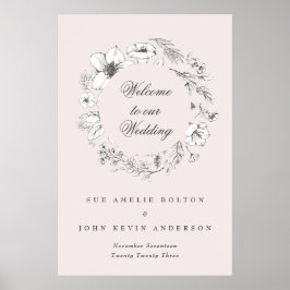 Mooi Blush Floral Monogram Sketched Welkom Poster