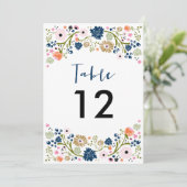 Mooi Boeket Bruiloft Tafel Nummer Uitnodiging Navy (Staand voorkant)