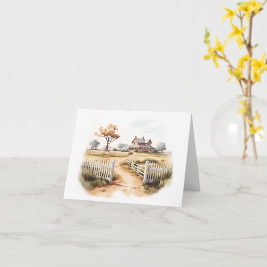 Mooi Boerderij Scène met hek en boom Kaart (Gele Bloem)