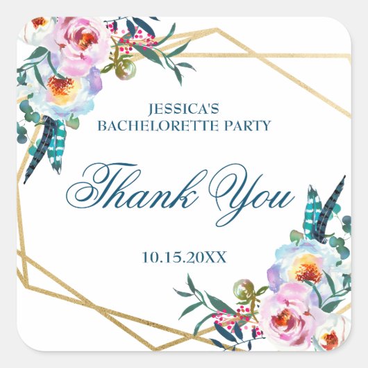 Mooi Boho Bloemig Meisjesuitstapfeestje Vierkante Sticker (Voorkant)