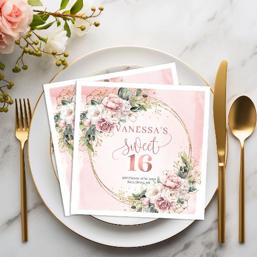 Mooi Boho Stof Roze Bloem Sweet 16 Servetten