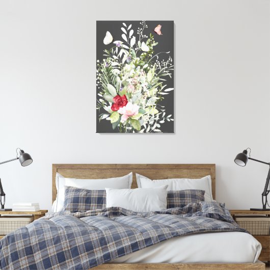 Mooi Boho vlinder boeket donkergrijs Canvas Afdruk (Insitu (Slaapkamer))