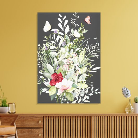 Mooi Boho vlinder boeket donkergrijs Canvas Afdruk (Insitu (Woonkamer))