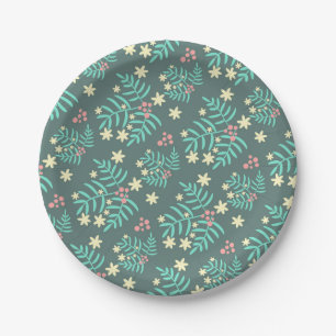 Mooi botanisch blad en bessen blauw patroon papieren bordje