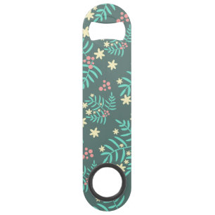Mooi botanisch blad en blauwe bessen patroon speed flessenopener