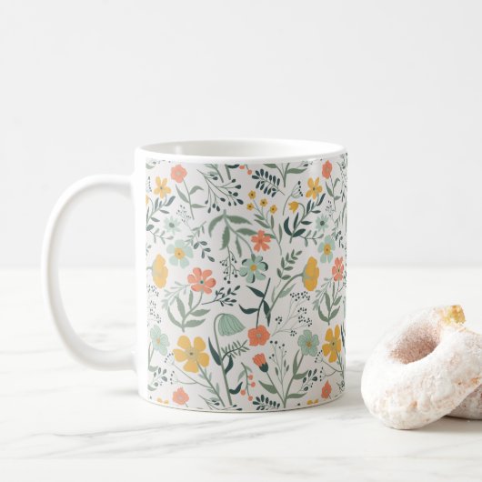 Mooi Botanisch Bloemen Patroon Koffiemok (Met donut)