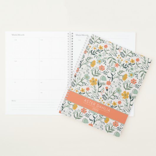 Mooi Botanisch Bloemen Patroon Pas Naam aan Planner (Display)