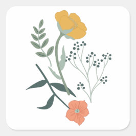 Mooi Botanisch Bloemen Patroon Vierkante Sticker