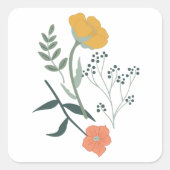 Mooi Botanisch Bloemen Patroon Vierkante Sticker (Voorkant)