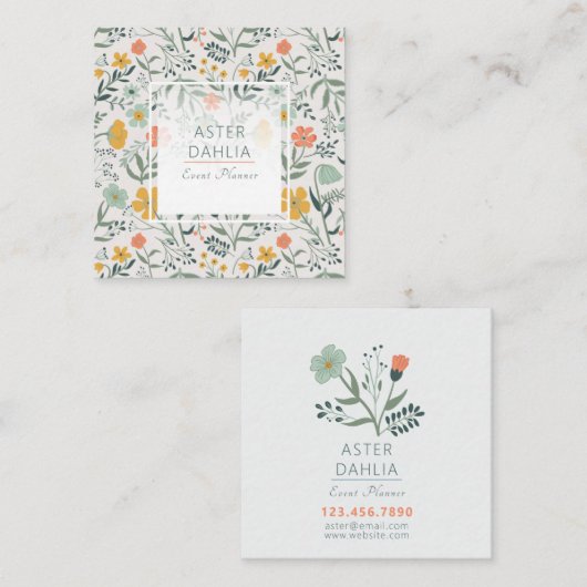 Mooi Botanisch Bloemen Patroon Vierkante Visitekaartje (Voorkant / Achterkant)