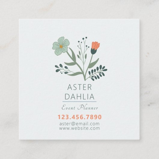 Mooi Botanisch Bloemen Patroon Vierkante Visitekaartje (Achterkant)