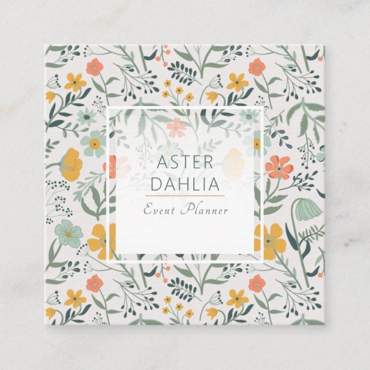 Mooi Botanisch Bloemen Patroon Vierkante Visitekaartje (Voorkant)