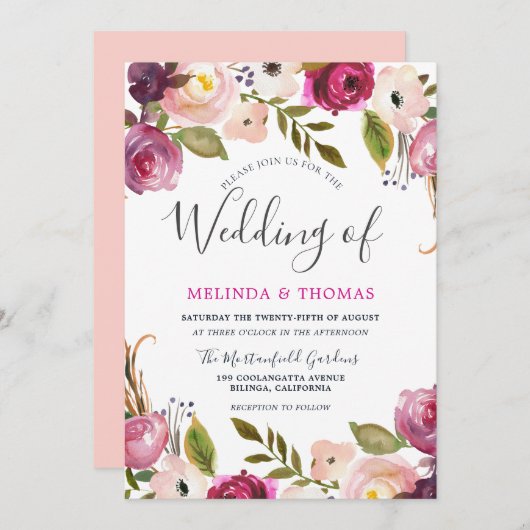 Mooi botanisch blush Floral Elegant Wedding Kaart (Voorkant / Achterkant)