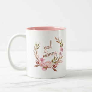 Mooi Botanisch Floral Wreath Good Morning Tweekleurige Koffiemok