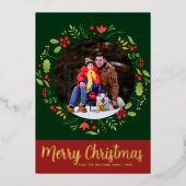 Mooi Botanisch kerstfeest met foto Gold Folie Feestdagenkaart (Voorkant)