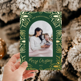 Mooi Botanisch Lijst Foto kerstgroen Folie Feestdagenkaart